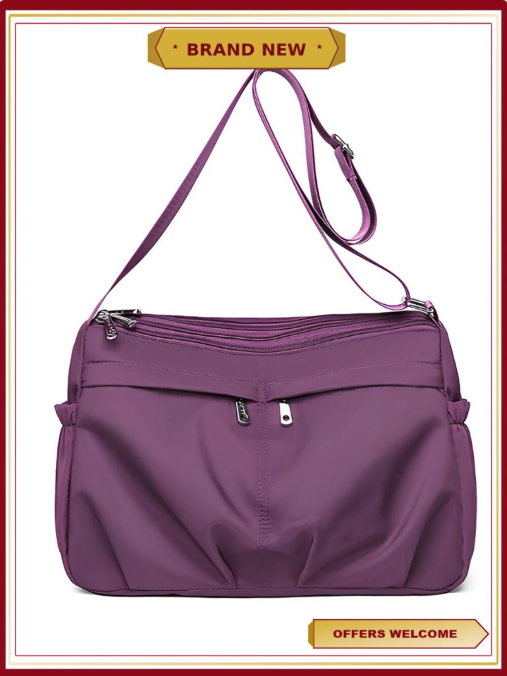 Waterproof Nylon Crossbody Bag Multi-Pocket Adjustable Strap Purse